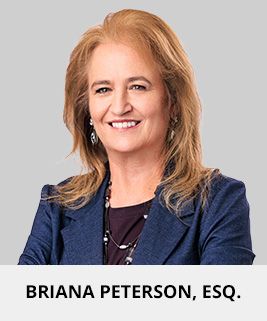 Professional headshot of attorney Briana Peterson with 5-star review.