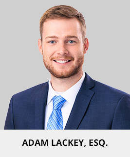 Professional headshot of attorney Adam Lackey with 5-star review.